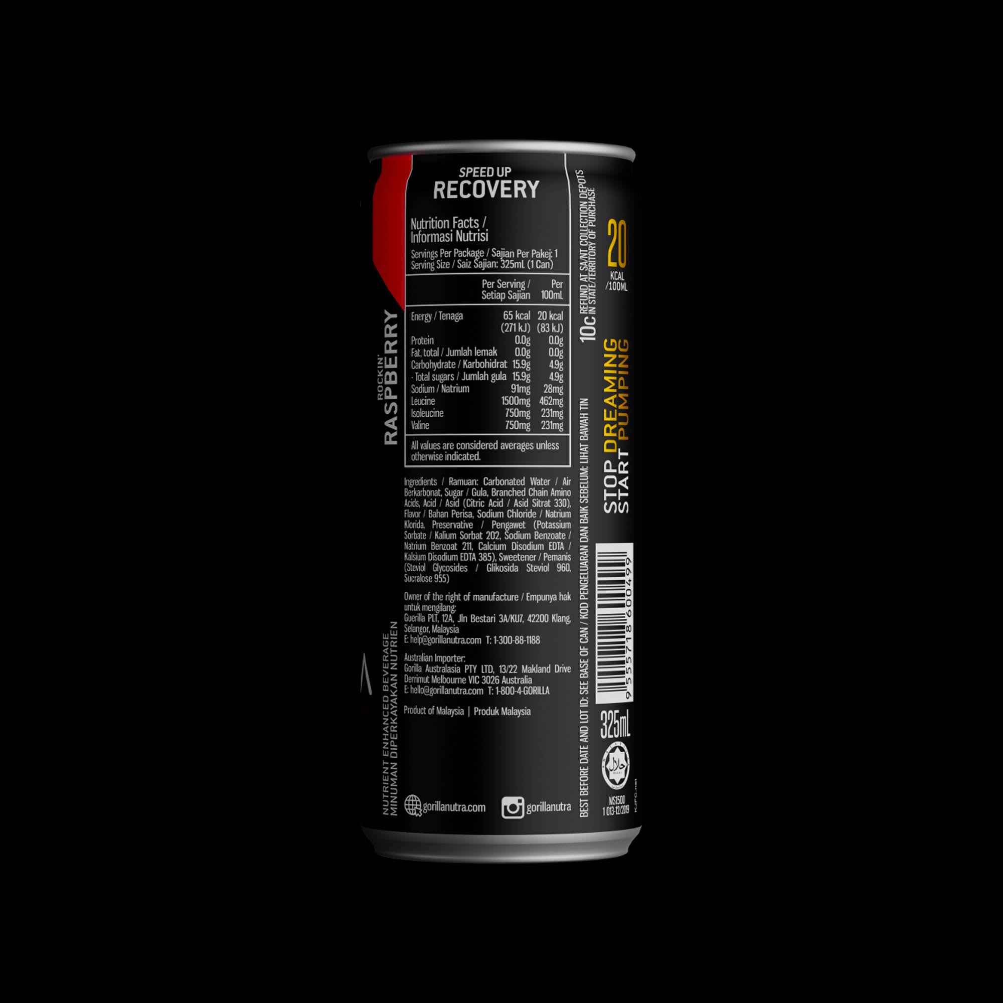 GORILLA HURRICANE Rockin Raspberry 325mL [BCAA's]