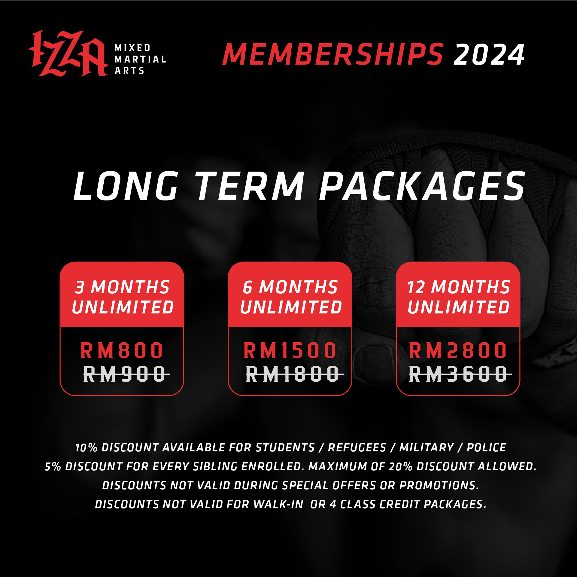 IZZA MMA Membership Packages